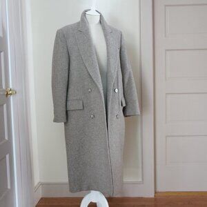 Mango Beige Double-Breasted Oatmeal Heather Gray Wool Long Pea Coat Size M